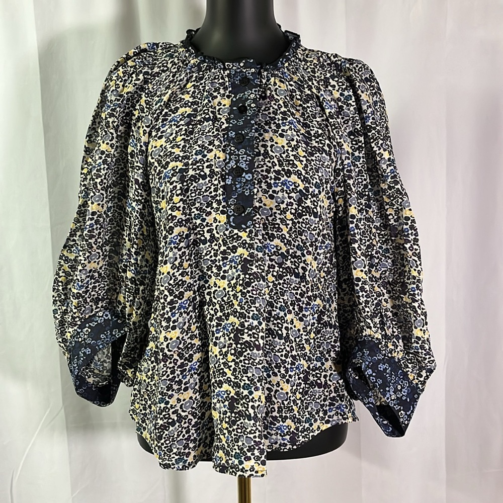 Apiece Apart Multicolor Floral Balloon Sleeve Ruffle Collar Everlasting Blouse